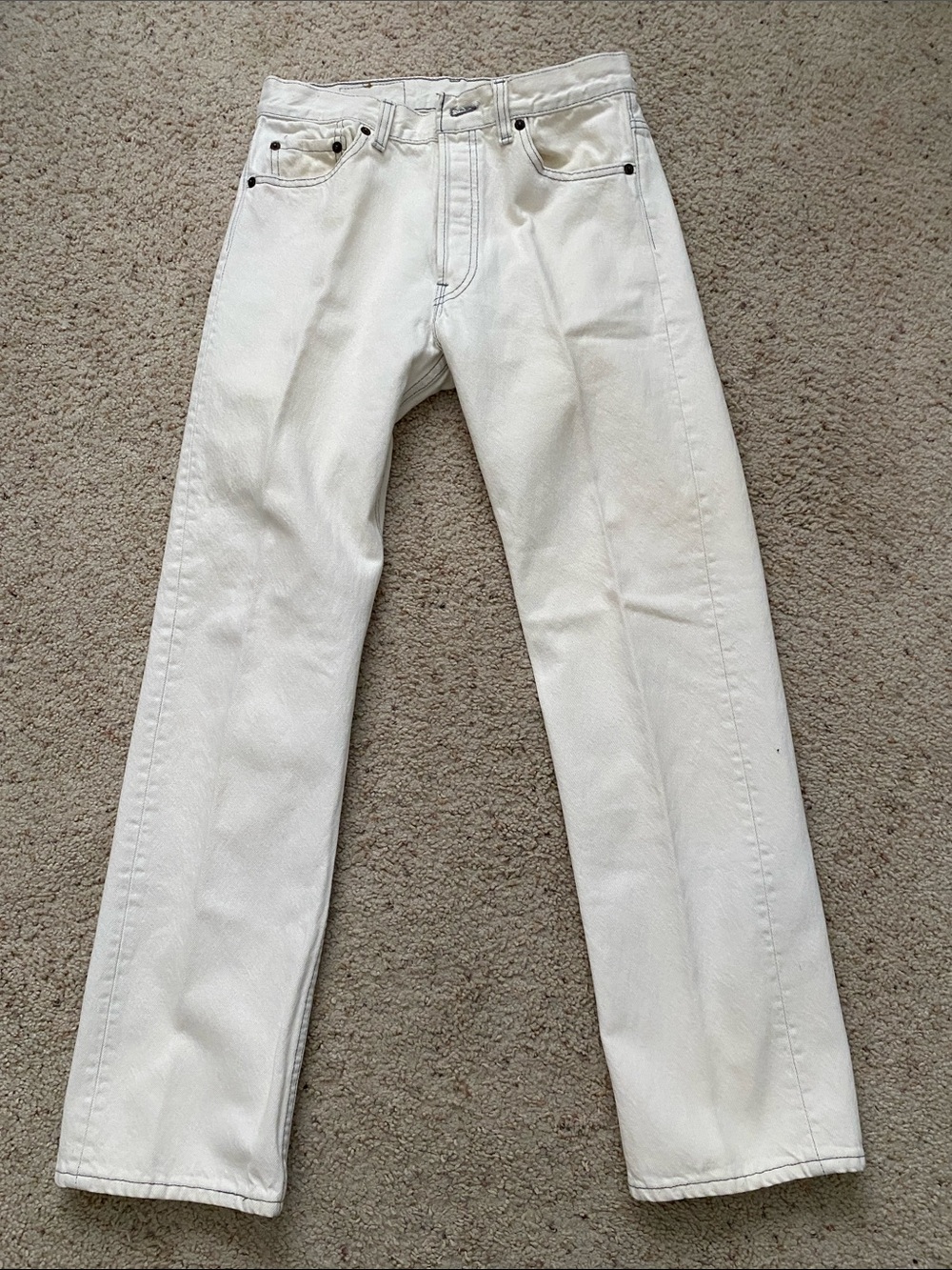 1989 Levi’s 501’s. Cream w/Gray Stitching. 30x30.* 
*See actual meas. below.